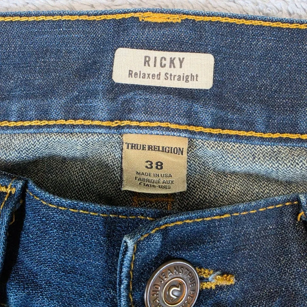 Vtg True Religion Ricky Jeans Mens 38 (Fits 40) Blue Relaxed Y2K Distressed USA